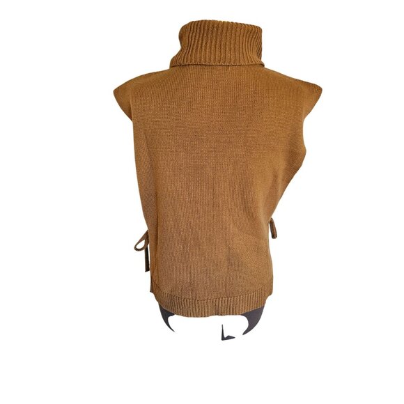 Kate & Sam Camel Tan Turtleneck Side Tie Ribbed Sweater Vest Large - Picture 3 of 8